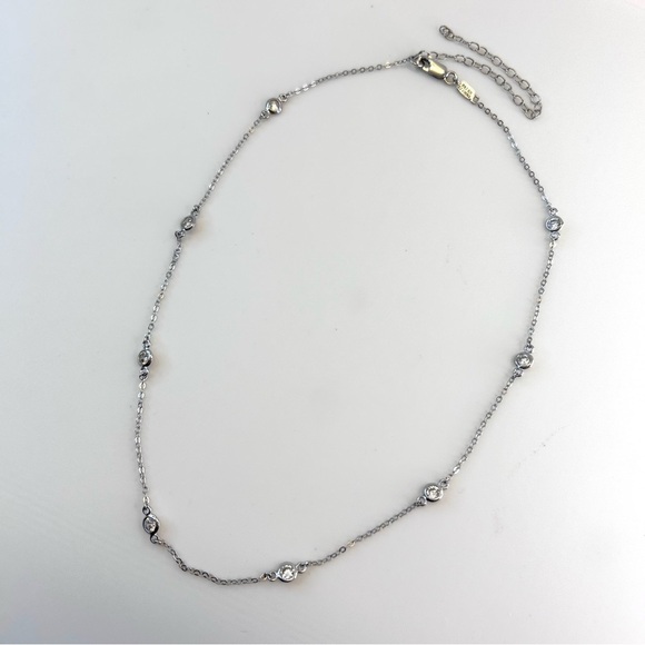 925 Sterling Silver and 8 CZ Crystal Necklace 18” with Extender 3” - Picture 5 of 12
